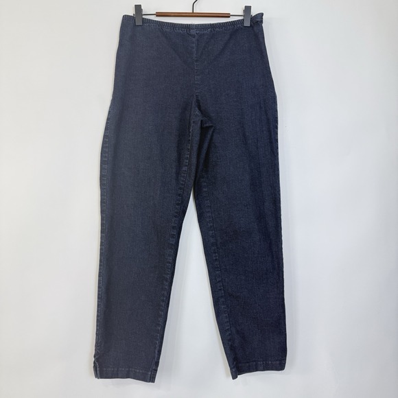Eileen Fisher Organic Cotton Blend Cropped Jeans Size 28x17 Blue Dark Wash Taper - Picture 1 of 8